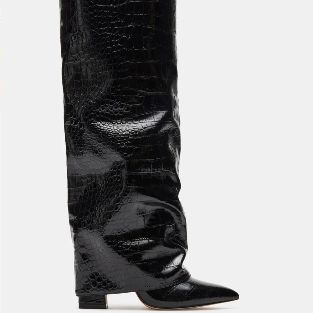 Steve Madden Black Crocodile Fold-over Slouchy Knee Boots, Brand New, Size 8.5